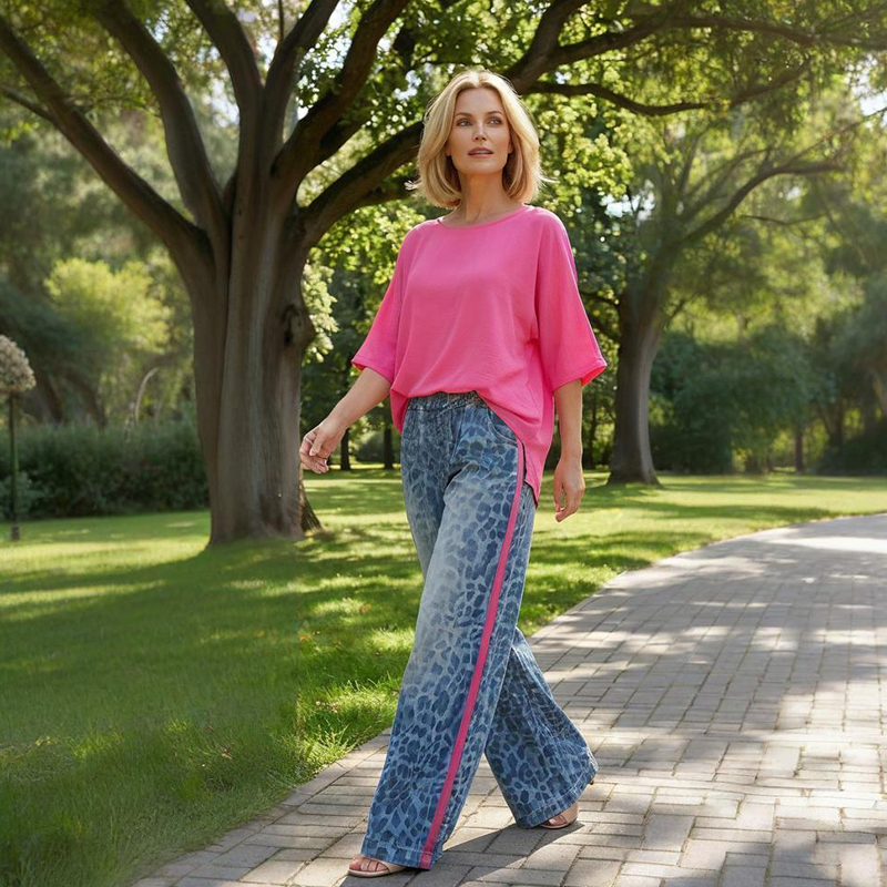 ⏳Tidsbegränsat erbjudande⏰Livlig rosa top och vågad leopardmönstrad byxbåt👚👖