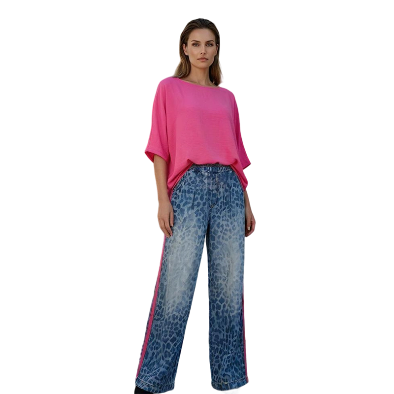 ⏳Tidsbegränsat erbjudande⏰Livlig rosa top och vågad leopardmönstrad byxbåt👚👖