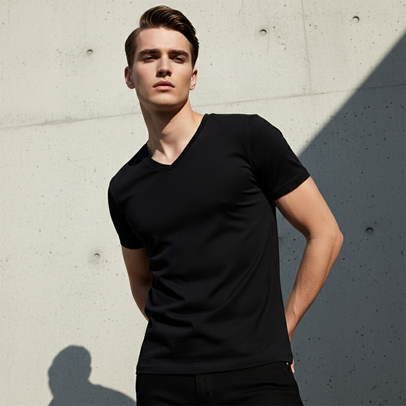 Unisex klassisk V-ringad kortärmad T-shirt i bomull