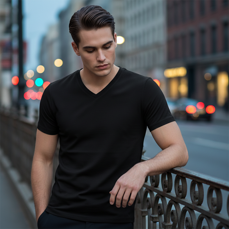 Unisex klassisk V-ringad kortärmad T-shirt i bomull