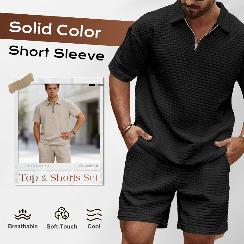 Herrset med enfärgad kortärmad tröja och shorts