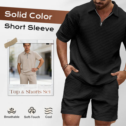 Herrset med enfärgad kortärmad tröja och shorts