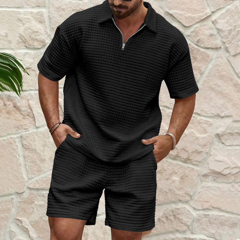 Herrset med enfärgad kortärmad tröja och shorts