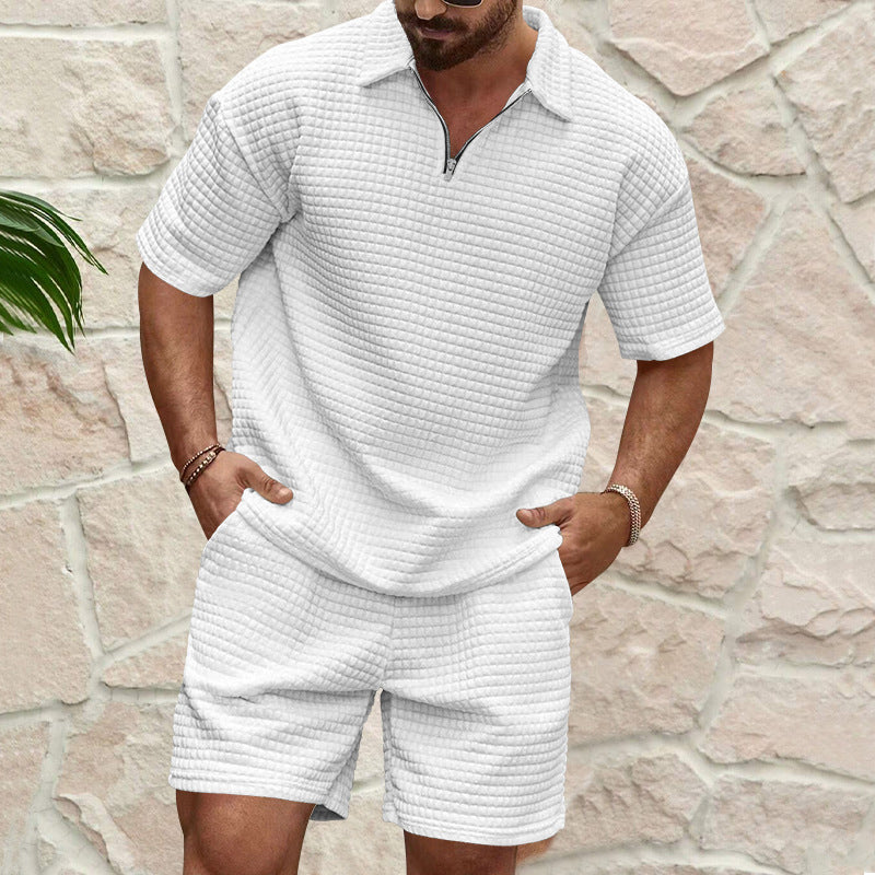 Herrset med enfärgad kortärmad tröja och shorts