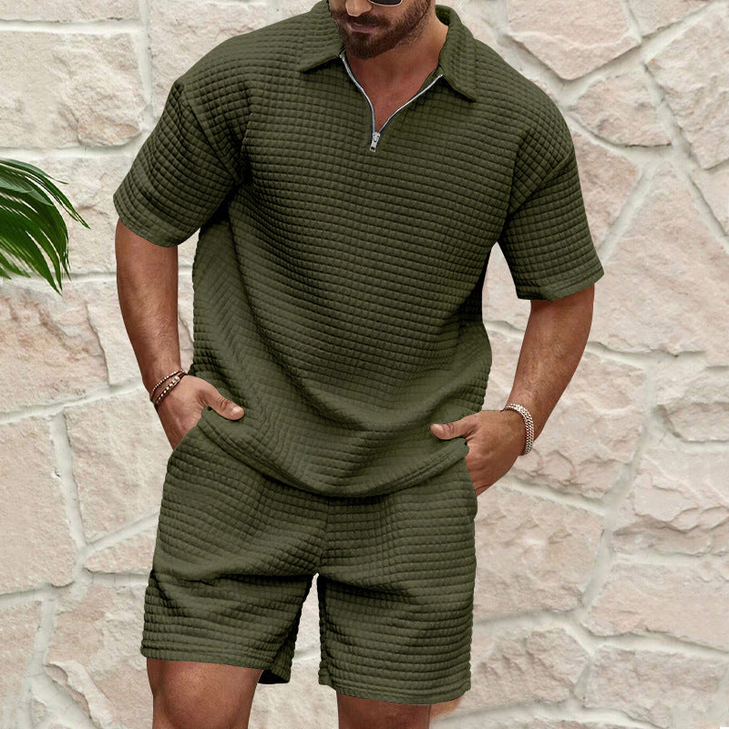Herrset med enfärgad kortärmad tröja och shorts