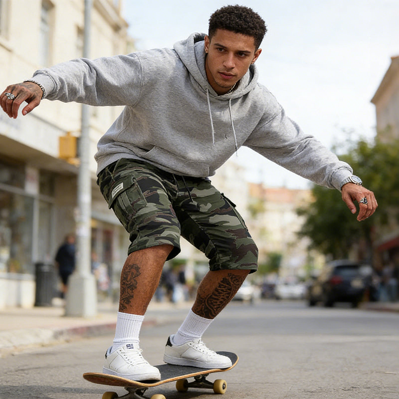 Herr Camouflage Cargo-Shorts med Flera Fickor
