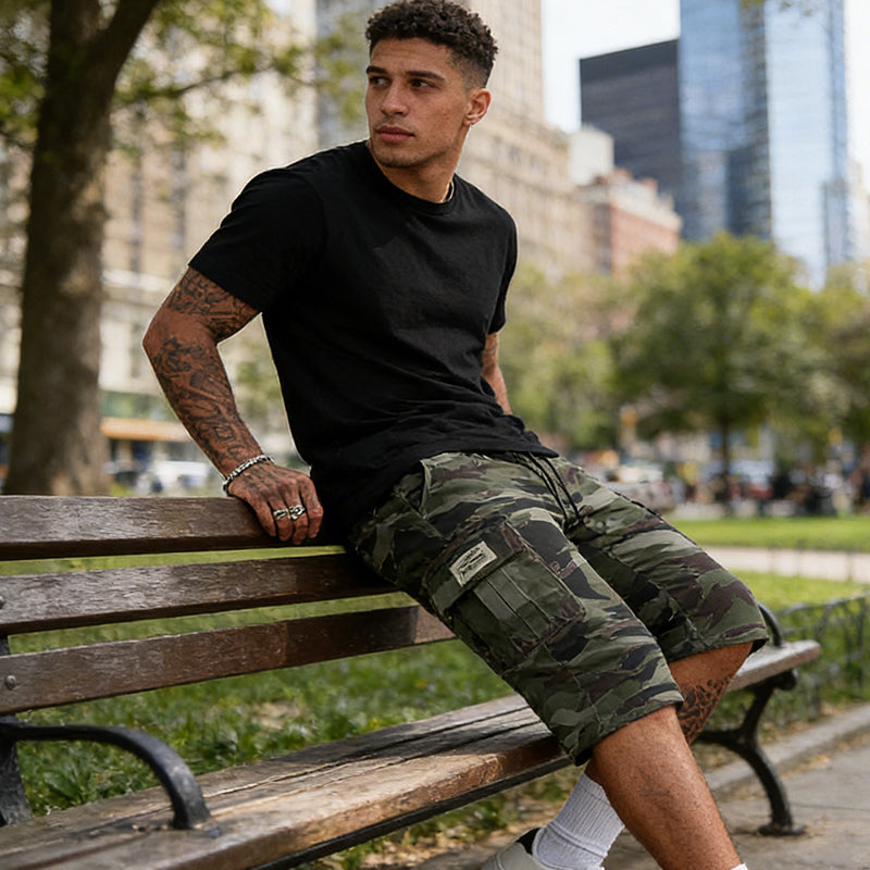 Herr Camouflage Cargo-Shorts med Flera Fickor