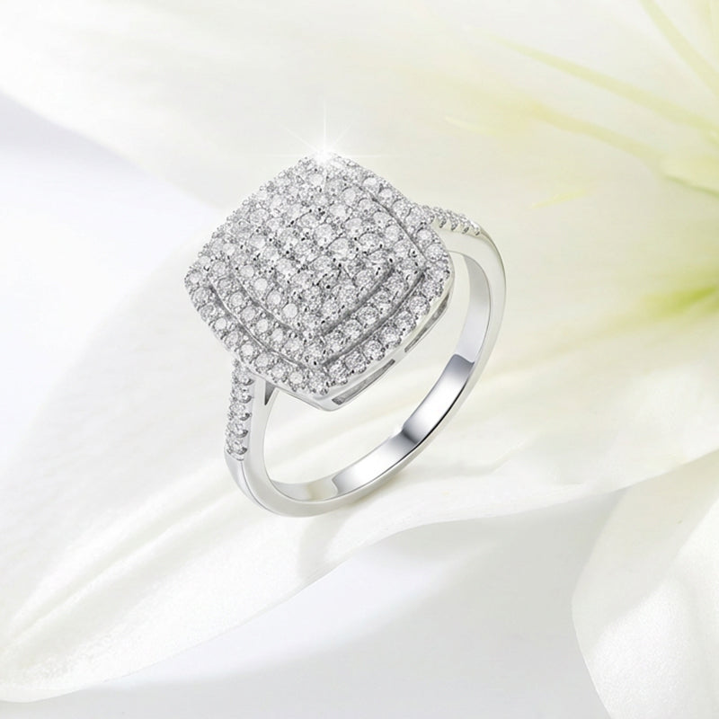 Briljant Dubbel Halo Fyrkantig Ring för Kvinnor