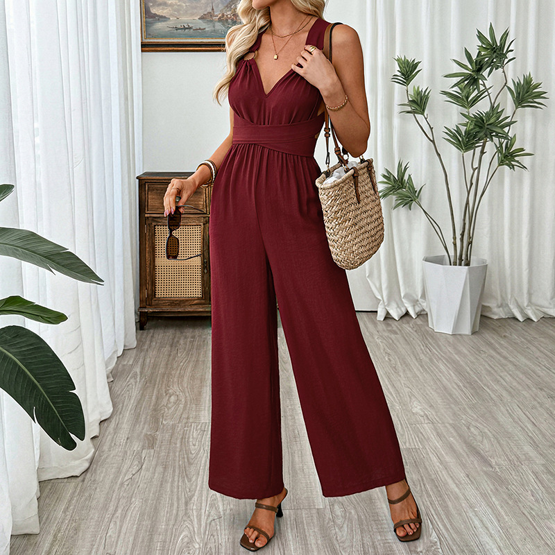 V-ringad Jumpsuit med Vida Ben och Ringdetalj