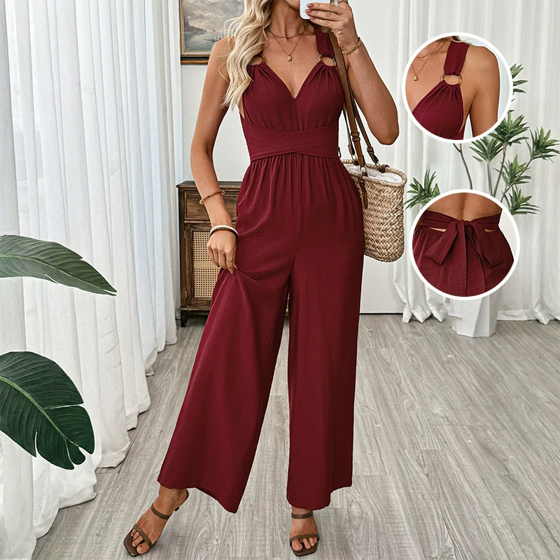 V-ringad Jumpsuit med Vida Ben och Ringdetalj