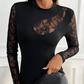 👚 50% RABATT 🌹 | Långärmad Topp med Hög Hals & Spetsinsättning – Elegant & Figursydd