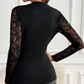 👚 50% RABATT 🌹 | Långärmad Topp med Hög Hals & Spetsinsättning – Elegant & Figursydd