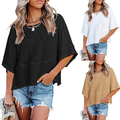 👚 50% RABATT NU! ✨ Damernas Enfärgad Löst Passande T-shirt med Vidärm – Stilren Design & Mjuk Tyg