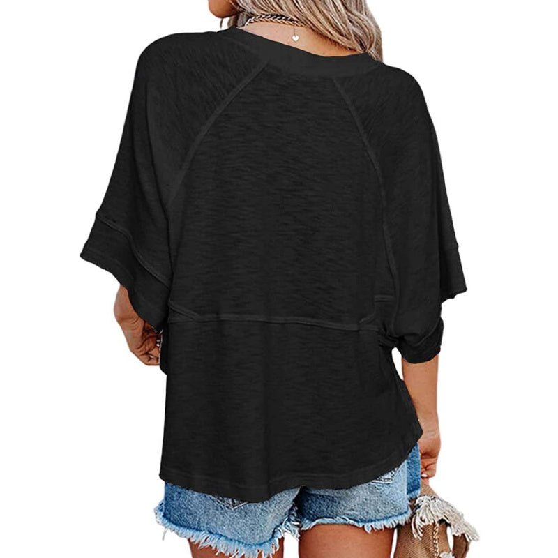 👚 50% RABATT NU! ✨ Damernas Enfärgad Löst Passande T-shirt med Vidärm – Stilren Design & Mjuk Tyg