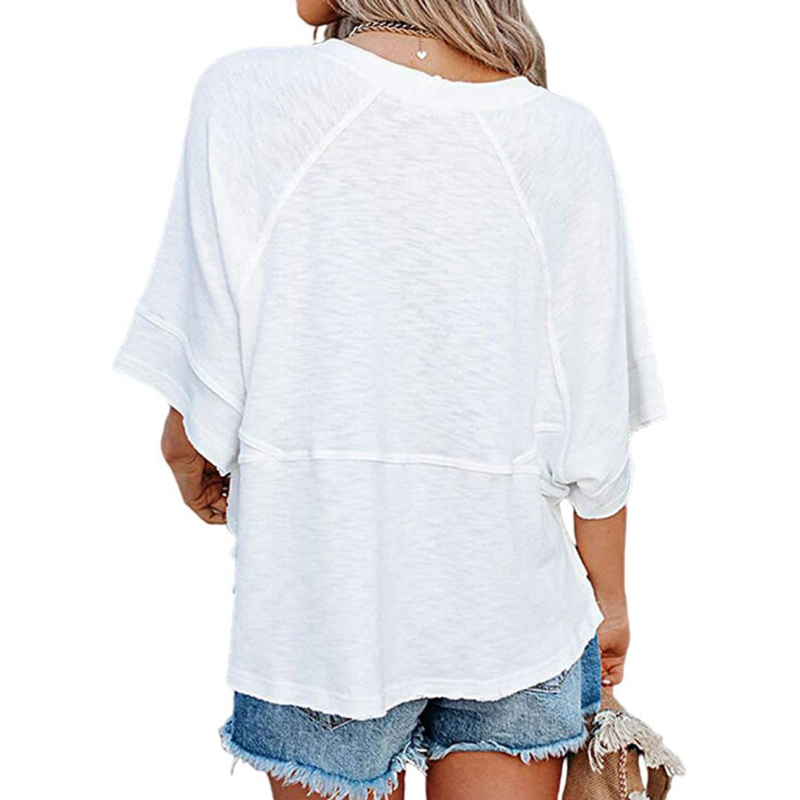 👚 50% RABATT NU! ✨ Damernas Enfärgad Löst Passande T-shirt med Vidärm – Stilren Design & Mjuk Tyg