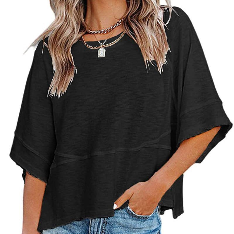 👚 50% RABATT NU! ✨ Damernas Enfärgad Löst Passande T-shirt med Vidärm – Stilren Design & Mjuk Tyg