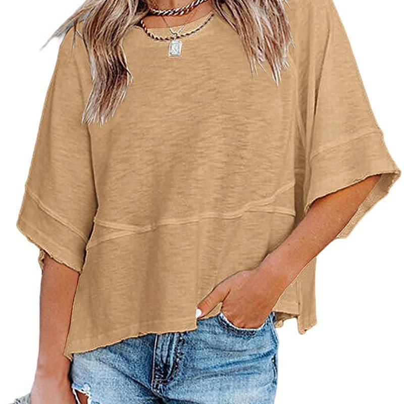 👚 50% RABATT NU! ✨ Damernas Enfärgad Löst Passande T-shirt med Vidärm – Stilren Design & Mjuk Tyg