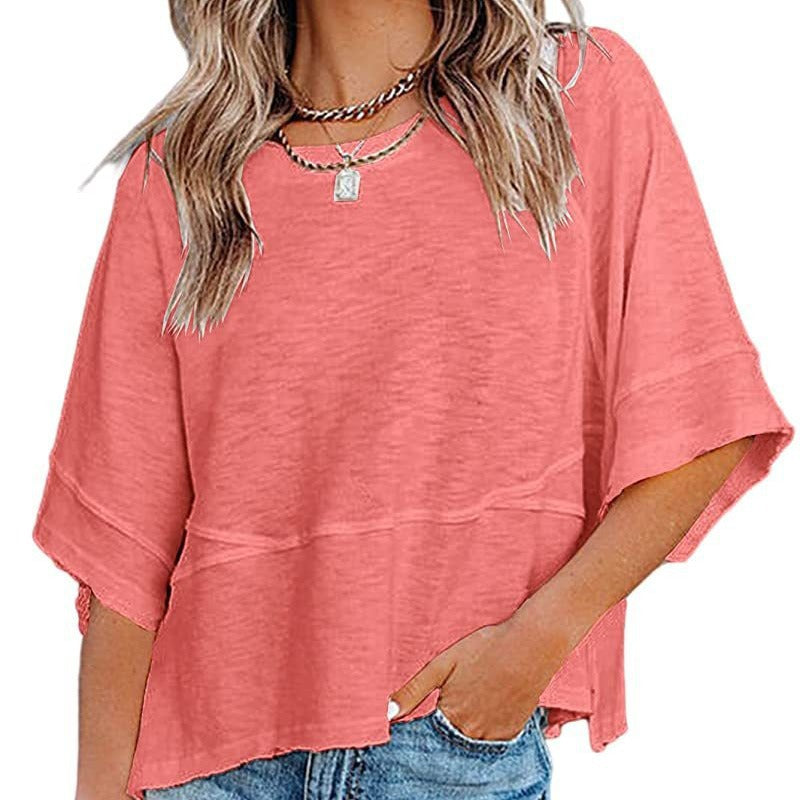👚 50% RABATT NU! ✨ Damernas Enfärgad Löst Passande T-shirt med Vidärm – Stilren Design & Mjuk Tyg