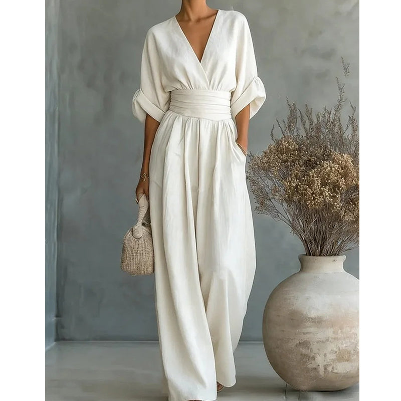 Elegant V-ringad jumpsuit med vida ben