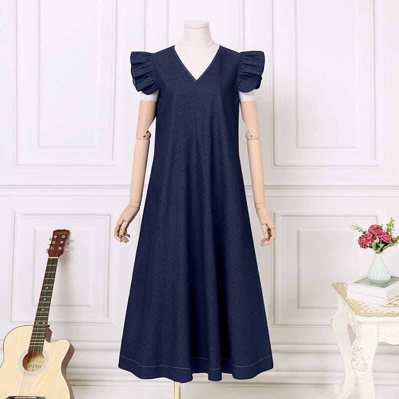 👗 50% RABATT! ✨ Lång jeansklänning med V-ringning – avslappnad passform, bekväm och perfekt för vardagsbruk 🌸