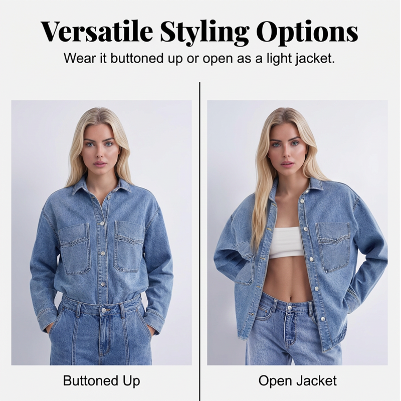 💙 50% RABATT 💖 | Avslappnad Denimskjortjacka – Långärmad & Oversized