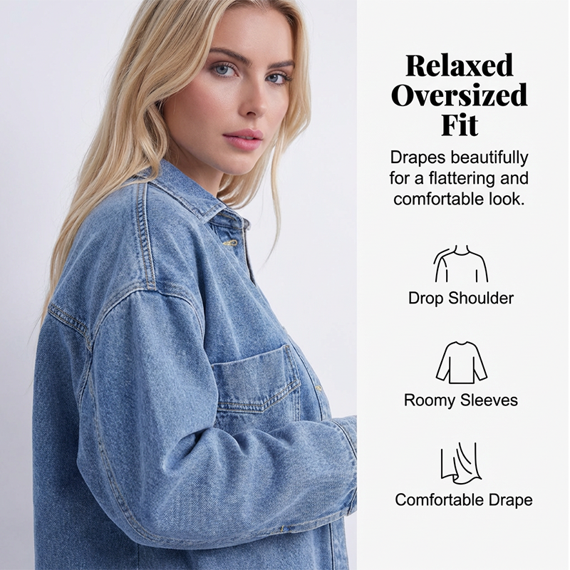 💙 50% RABATT 💖 | Avslappnad Denimskjortjacka – Långärmad & Oversized