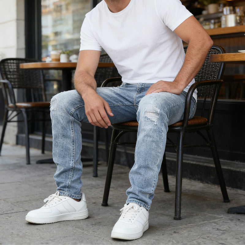 👖 50% RABATT! 🔥 Moderna Stretchjeans i Slim Fit – Vintage-tvättad, Bekväm Stretch & Perfekt för Vardagsbruk 💙