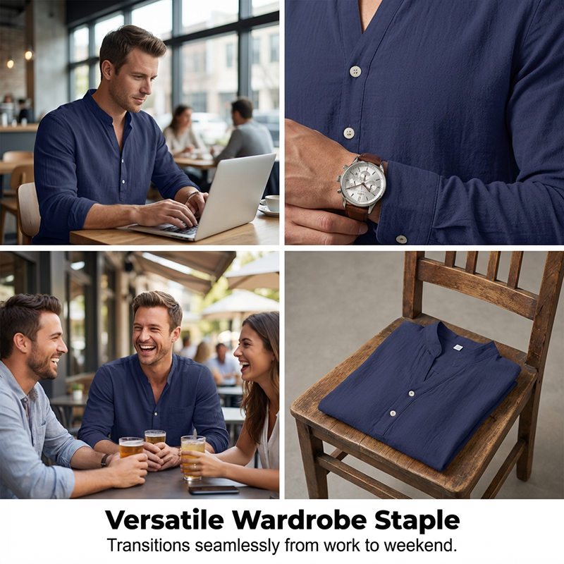 👕 50% RABATT 🌿 | Henley-T-shirt – Premium Linne & Avslappnad Passform