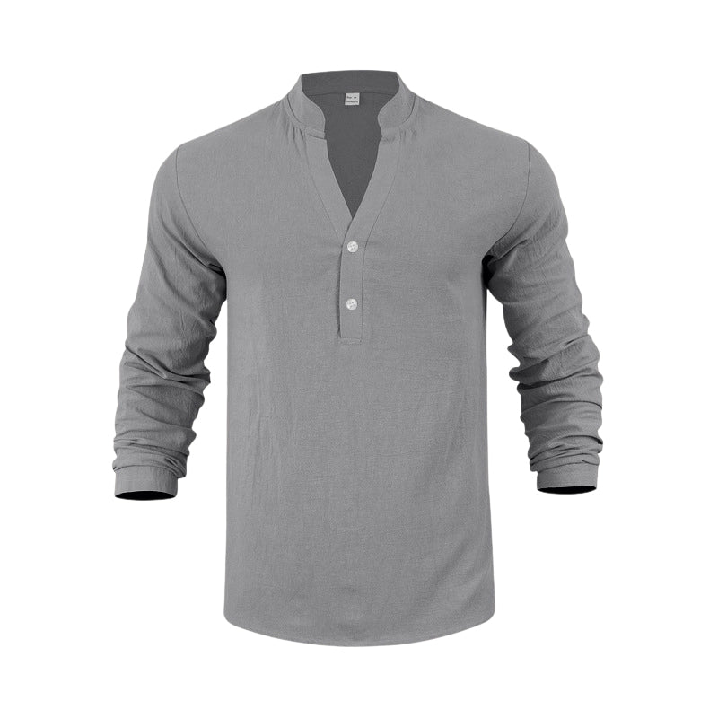 👕 50% RABATT 🌿 | Henley-T-shirt – Premium Linne & Avslappnad Passform