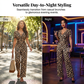Jumpsuit med leopardmönster, V-ringning och vida ben