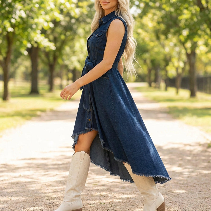 Ärmlös denimklänning