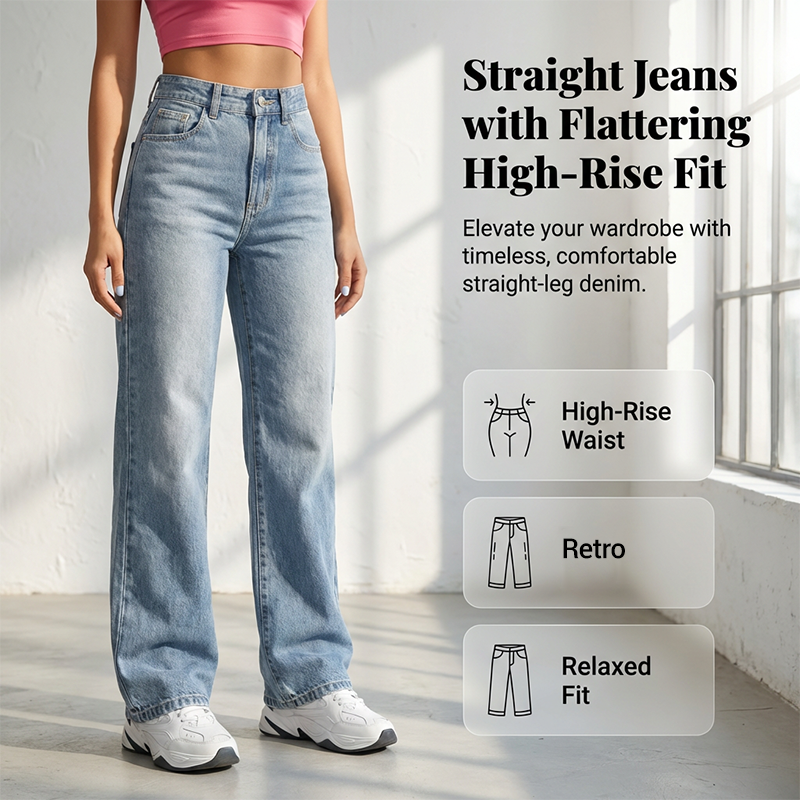 👖 50% RABATT ✨ | Högmidjade Raka Jeans – Förlänger Silhuetten & Retro Denim