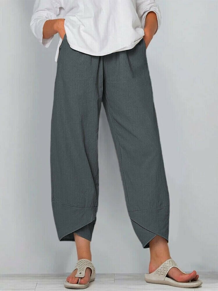 Asymmetriska Vintagebyxor med Elastisk Midja och Fickor