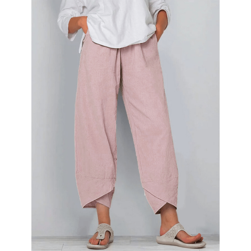 Asymmetriska Vintagebyxor med Elastisk Midja och Fickor