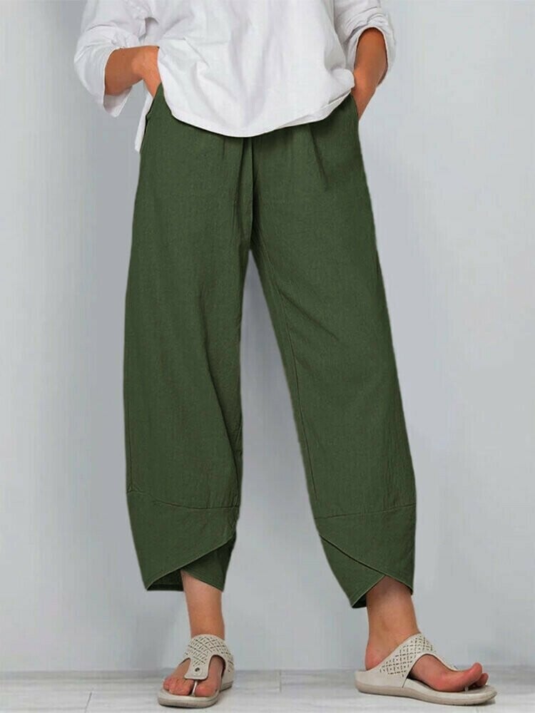 Asymmetriska Vintagebyxor med Elastisk Midja och Fickor