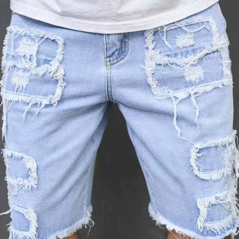 🔥50% RABATT NU!🔥Herrshorts med slitna detaljer i denim