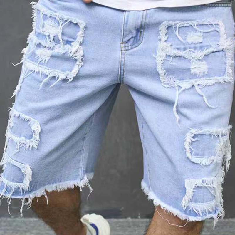 🔥50% RABATT NU!🔥Herrshorts med slitna detaljer i denim