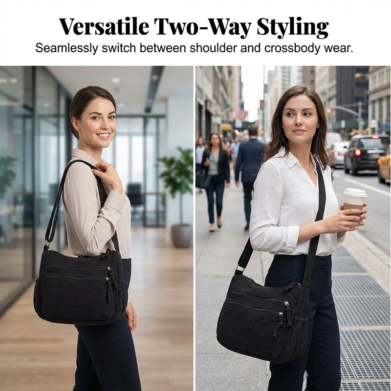 Canvasväska med flera fickor 🎒 Lätt och slitstark, justerbar axelrem, kan bäras som axelväska eller crossbody-väska 👜