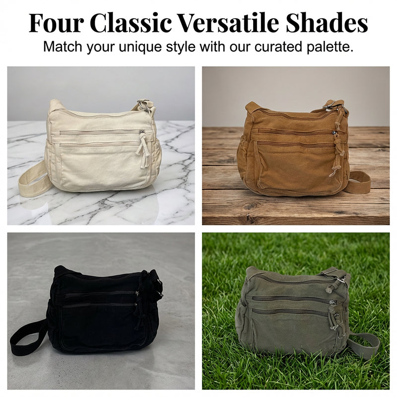Canvasväska med flera fickor 🎒 Lätt och slitstark, justerbar axelrem, kan bäras som axelväska eller crossbody-väska 👜
