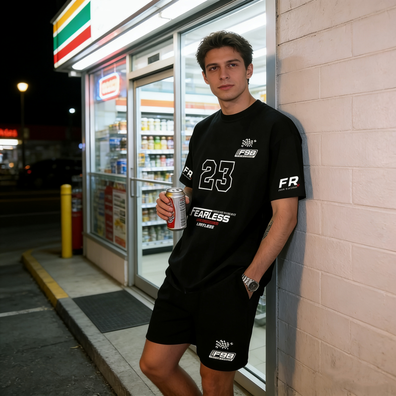 Avslappnat 2-delat set för herr: T-shirt & shorts