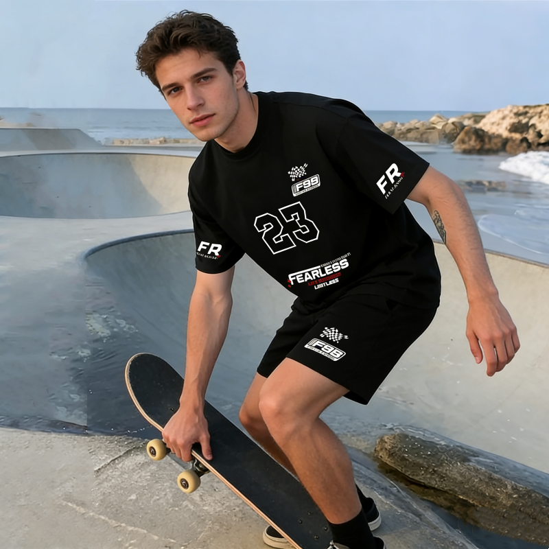Avslappnat 2-delat set för herr: T-shirt & shorts