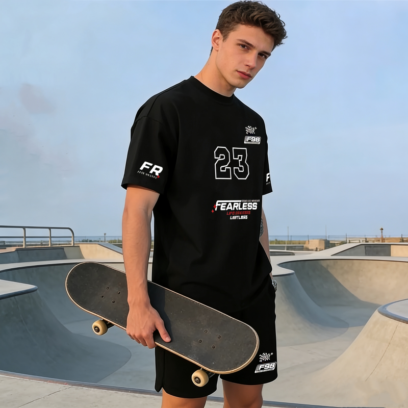 Avslappnat 2-delat set för herr: T-shirt & shorts