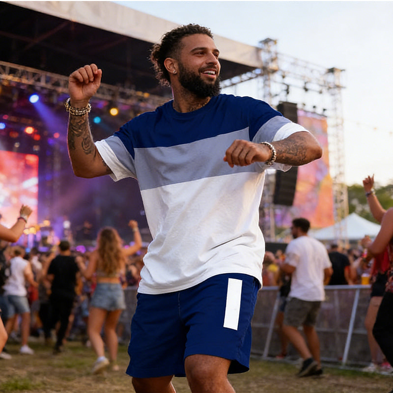 Avslappnat 2-delat set för herr: T-shirt & shorts