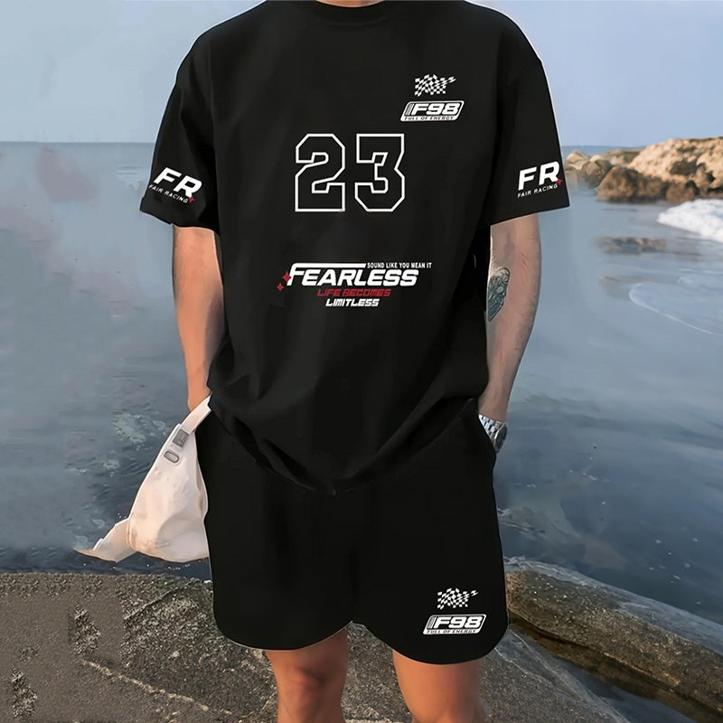 Avslappnat 2-delat set för herr: T-shirt & shorts