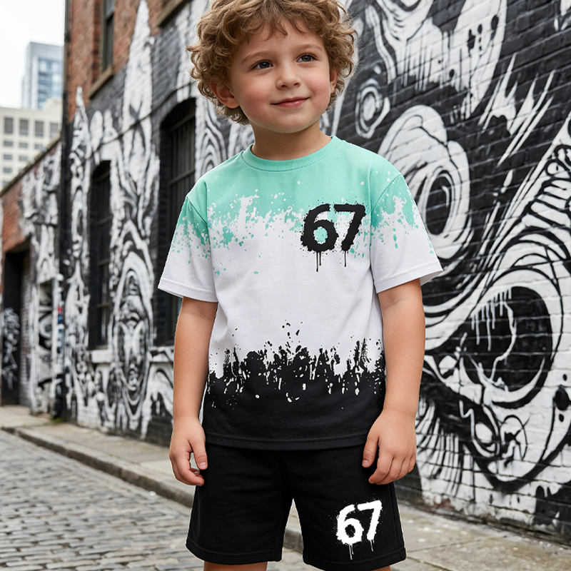 Pojkars 3D-tryckt t-shirt & shorts-set