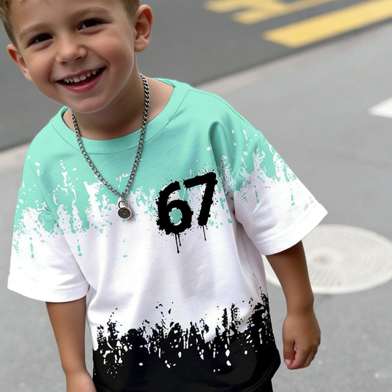 Pojkars 3D-tryckt t-shirt & shorts-set