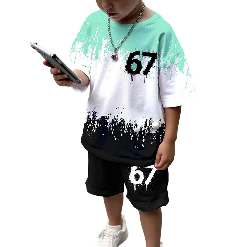 Pojkars 3D-tryckt t-shirt & shorts-set