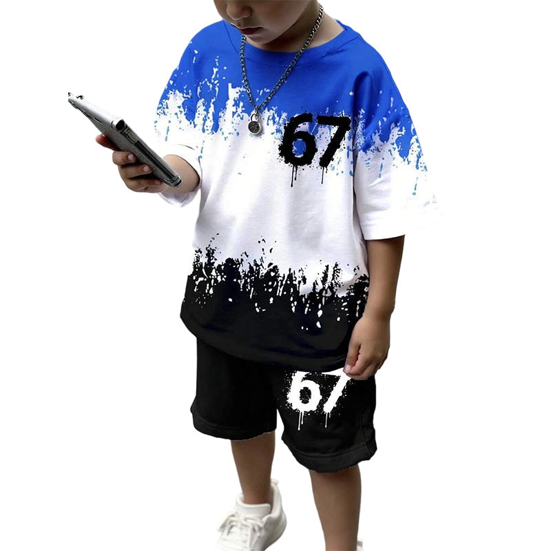 Pojkars 3D-tryckt t-shirt & shorts-set