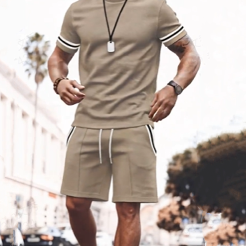 ✨ 55 % rabatt🔥 2-delat set för män: randig t-shirt och shorts