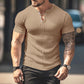 Ribbad Herr T-Shirt med Henley-Krage och Kort Ärm